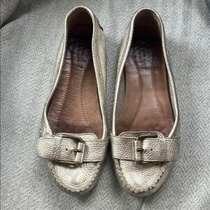 J.Crew Women's Leather Driving Moccasins/Loafers in Metallic Platinum, Size 8